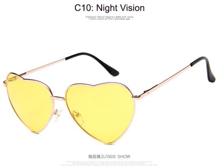 Hartvormige Zonnebril Vrouwen Metalen Frame Reflecterende Lens Zon Zonnebril Mannen Spiegel Oculos De Sol UV400 Geel