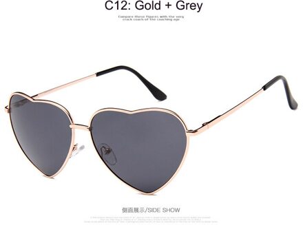 Hartvormige Zonnebril Vrouwen Metalen Frame Reflecterende Lens Zon Zonnebril Mannen Spiegel Oculos De Sol UV400 Grijs