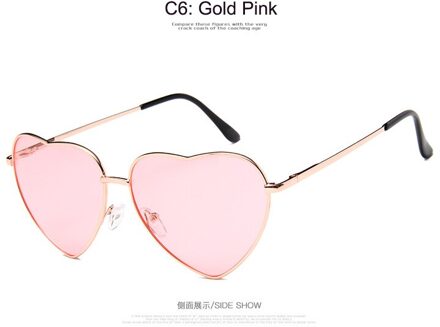 Hartvormige Zonnebril Vrouwen Metalen Frame Reflecterende Lens Zon Zonnebril Mannen Spiegel Oculos De Sol UV400 Roze