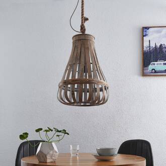 Haruno hanglamp van rotan, 42 cm gebrand staal, licht hout