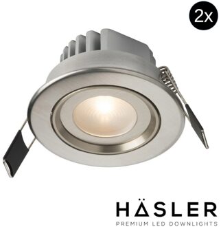 Hasler Inbouwspot Häsler Tarragona Incl. Fase Aansnijding Dimbaar 8 cm 4 Watt Warm Wit RVS Set 2x - Set 1 Spot