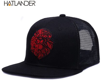 [Hatlander] Originele Zwarte Baseball Caps Voor Jongens Meisjes Zomer Zon Hoeden Borduren Leeuw Mesh Snapbacks Hip Hop Bone trucker Hoed
