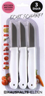 Haushaltshelden keukenmesjes/schilmesjes - 3x - RVS - wit - 16 cm - Schilmessen