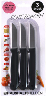 Haushaltshelden keukenmesjes/schilmesjes - 3x - RVS - zwart - 16 cm - Schilmessen