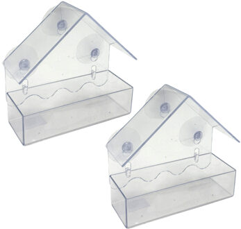 Haushaltshelden Vogel voederhuisje raam - 2x - transparant - kunststof - vogelzaad vogelhuisje