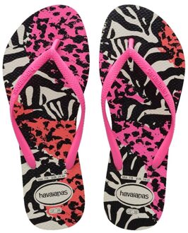 Havaianas Slim Animal  Slippers - Maat 41/42 - Vrouwen - roze/zwart/wit