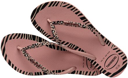 Havaianas Slim Animals Fashion Teenslippers Dames roze - zwart - 37-38