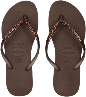 Havaianas Slim Glitter Ii Slippers en Sandalen Dames - Bruin - Maat 41/42 - Plastic Brown