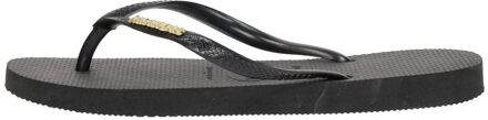 Havaianas Slim Logo Dames Slippers - Black/Gold - Maat 35/36