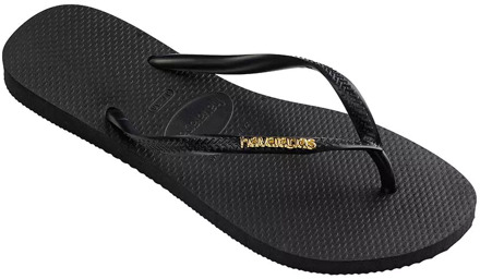 Havaianas Slim Logo Dames Slippers - Black/Gold - Maat 35/36