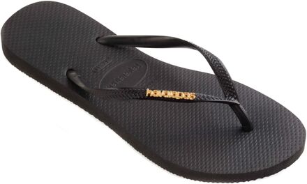 Havaianas Slim Logo Dames Slippers - Black/Gold - Maat 39/40