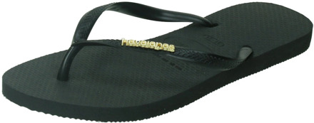 Havaianas Slim Logo Dames Slippers - Black/Gold - Maat 39/40