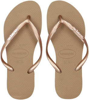 Havaianas Slim Logo Metallic Slippers en Sandalen Dames - Roze - Maat 35/36 - Plastic Pink