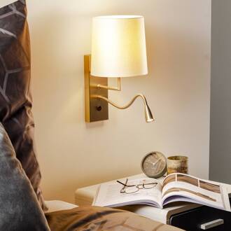 Havanna wandlamp met LED leesarm crème wit crèmewit, mat nikkel