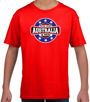 Have fear Australia is here / Australie supporter t-shirt rood voor kids S (122-128)
