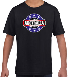 Have fear Australia is here / Australie supporter t-shirt zwart voor kids S (122-128)