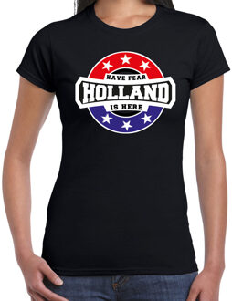 Have fear Holland is here t-shirt met sterren embleem in de kleuren van de Nederlandse vlag - zwart - dames - Holland supporter / Nederlands elftal fan shirt / EK / WK / kleding 2XL