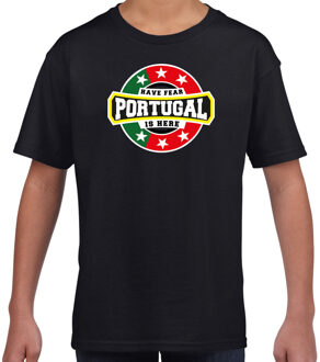 Have fear Portugal is here / Portugal supporter t-shirt zwart voor kids XL (158-164)