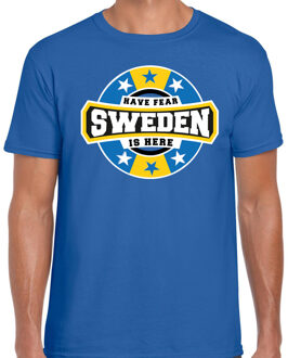 Have fear Sweden is here / Zweden supporter t-shirt blauw voor heren L