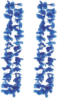 Hawaii bloemen krans/slinger - 2x - blauw - kind/volwassenen - verkleed tropische bloemen slingers