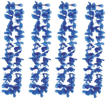 Hawaii bloemen krans/slinger - 4x - blauw - kind/volwassenen - verkleed tropische bloemen slingers
