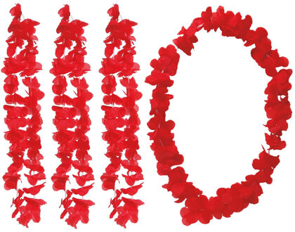 Hawaii bloemen krans/slinger - 4x - rood - kind/volwassenen - verkleed tropische bloemen slingers