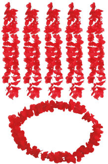 Hawaii bloemen krans/slinger - 6x - rood - kind/volwassenen - verkleed tropische bloemen slingers