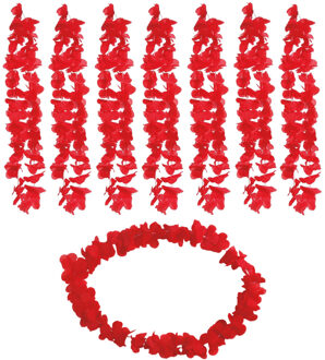 Hawaii bloemen krans/slinger - 8x stuks - rood - kind/volwassenen - verkleed tropische bloemen sling