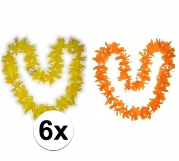 Hawaii bloemenkransen pakket oranje/geel 6 stuks