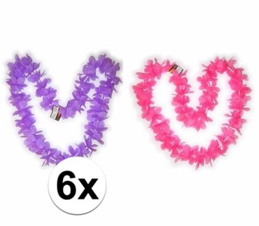 Hawaii bloemenkransen pakket roze/paars 6 stuks Multi