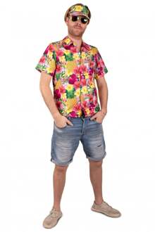 Hawaii Blouse Met Zonneklep Pink/Geel Multikleur - Print