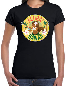 Hawaii feest t-shirt / shirt Aloha Hawaii voor dames - zwart - Hawaiiaanse party outfit / kleding/ verkleedkleding/ carnaval shirt L