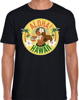 Hawaii feest t-shirt / shirt Aloha Hawaii voor heren - zwart - Hawaiiaanse party outfit / kleding/ verkleedkleding/ carnaval shirt L
