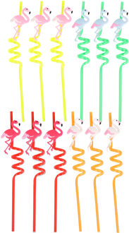 Hawaii/Flamingo thema feest drinkrietjes - 12x stuks - 26 cm - kunststof - Tropisch themafeest