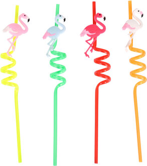 Hawaii/Flamingo thema feest drinkrietjes - 16x stuks - 26 cm - kunststof - Tropisch themafeest