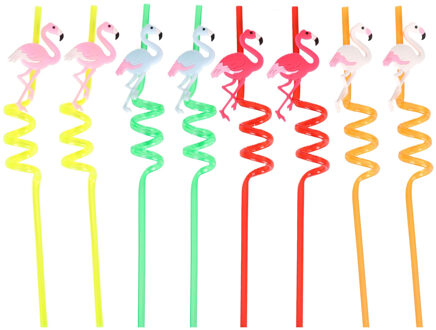 Hawaii/Flamingo thema feest drinkrietjes - 8x stuks - 26 cm - kunststof - Tropisch themafeest
