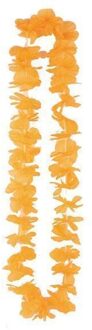 Hawaii krans met okergeel/zacht oranje bloemen 110 cm