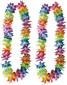 Hawaii krans/slinger - 4x - regenboog/zomerse kleuren - incl. led verlichting