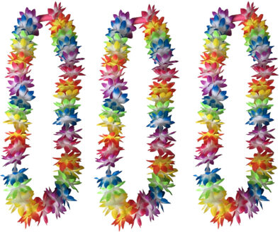 Hawaii krans/slinger - 6x - regenboog/zomerse kleuren - incl. led verlichting
