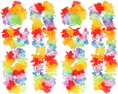 Hawaii krans/slinger set - 2x - Tropische/zomerse kleuren mix - Hoofd/polsen/hals slingers