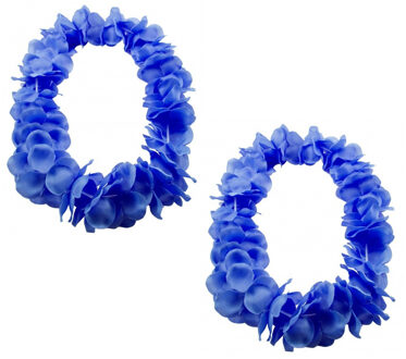 Hawaii kransen bloemen slingers - Set van 3x stuks - neon blauw - Verkleed accessoires - kinderen/vo