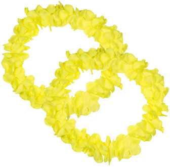 Hawaii kransen bloemen slingers - Set van 3x stuks - neon geel - Verkleed accessoires - kinderen/vol