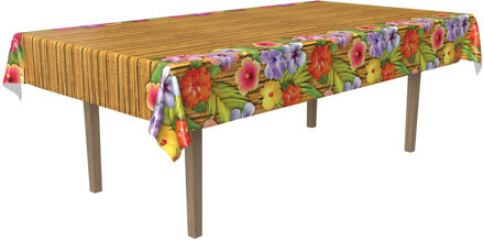 Hawaii Luau thema feest tafelkleed - met tropische bloemen - 275 x 135 cm - Feesttafelkleden Multikleur