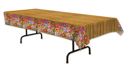 Hawaii Luau thema feest tafelkleed - met tropische bloemen - 275 x 135 cm - Feesttafelkleden Multikleur