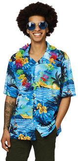 Hawaii shirt - blauw - met palmbomen - verkleedkleding