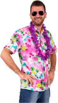 Hawaii shirt/blouse - Verkleedkleding - Heren - Tropische bloemen - roze 52 (L) - Carnavalsblouses