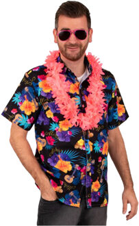 Hawaii shirt/blouse - Verkleedkleding - Heren - Tropische bloemen - zwart Roze