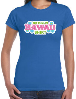 Hawaii shirt zomer t-shirt blauw met roze letters voor dames 2XL - Feestshirts