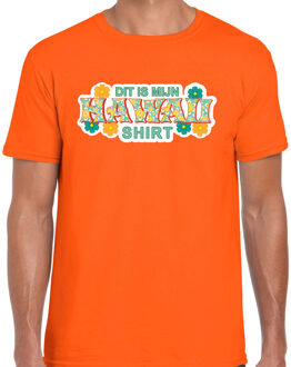 Hawaii shirt zomer t-shirt oranje met groene letters voor heren XL - Feestshirts