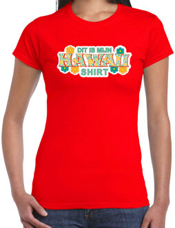 Hawaii shirt zomer t-shirt rood met groene letters voor dames M - Feestshirts